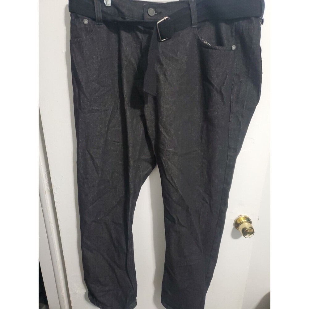 Young Rich & Famous Straight Leg Denim Jeans 42 Black Charcoal Leather Pockets